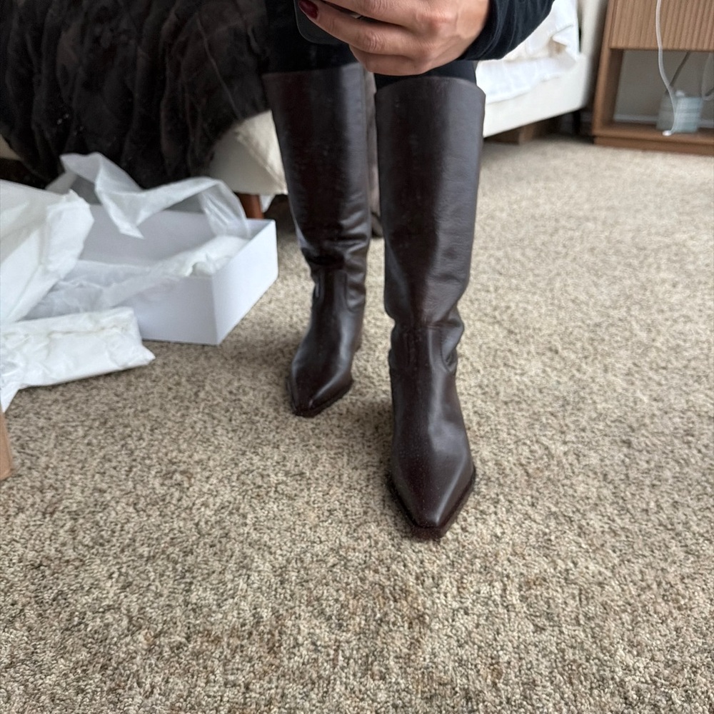 Larroude Dark Brown Heeled Boots - Picture 2 of 4